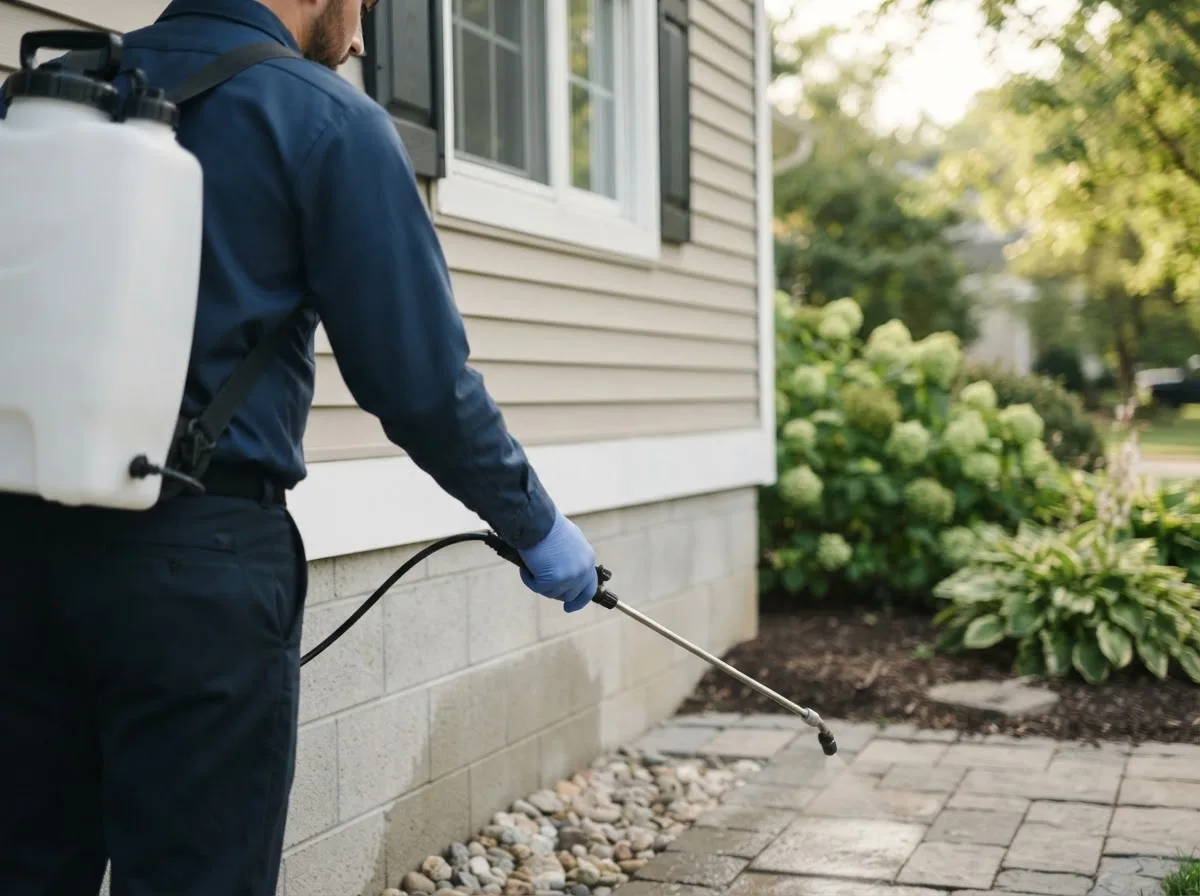 Pest control technician inspecting a home in Shaw Island, WA